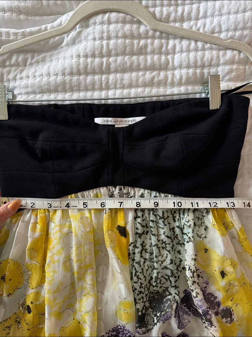 Diane Von Furstenberg BlBodice Yellow and Gray Patterned Skater Dress